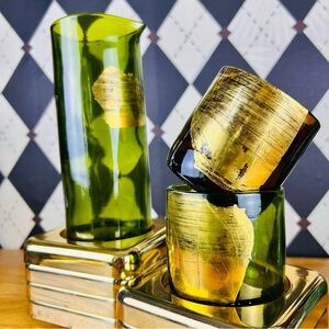 Green and Gold Glassware Set